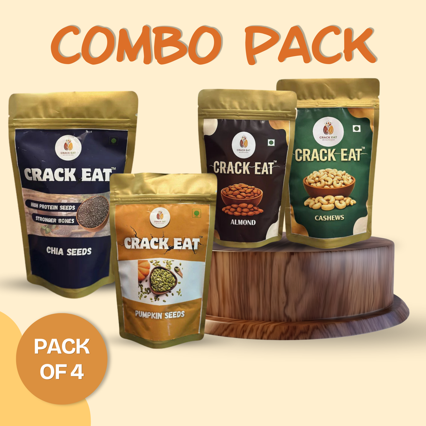 Pack of Whole Cashew, Almond, Pumpkin Seed, Chia Seed